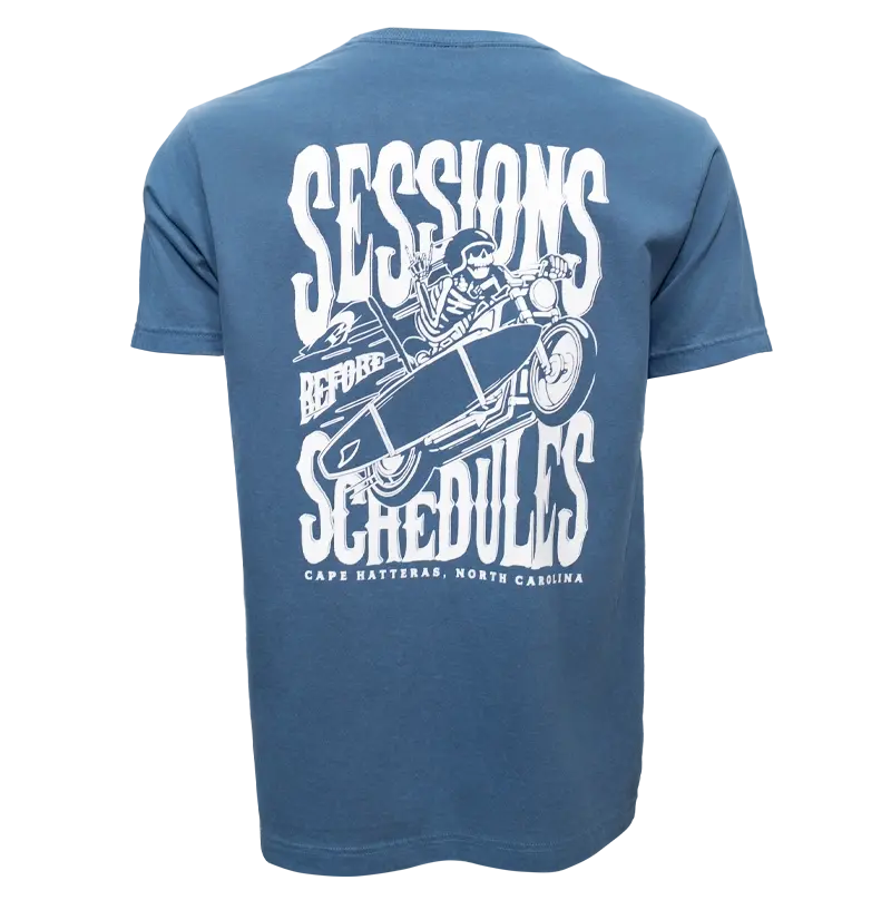 Real Sessions Before Schedules Tee – Vintage-Washed Denim Hue 1