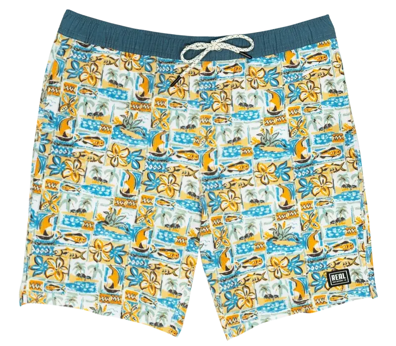 Real Tapa Tropo Men'S Tropical Print Boardshorts In White 1