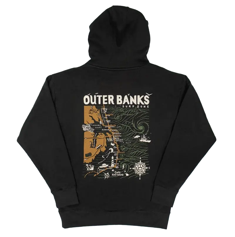 Real Vintage Black Outer Banks Map Hooded Sweatshirt 1