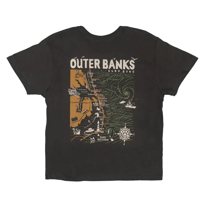 Real Women'S Vintage Black Outer Banks Map Boyfriend Tee 1
