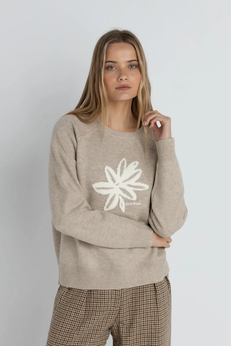 Rhythm Sanctuary Knit Crewneck Sweater In Taupe 1
