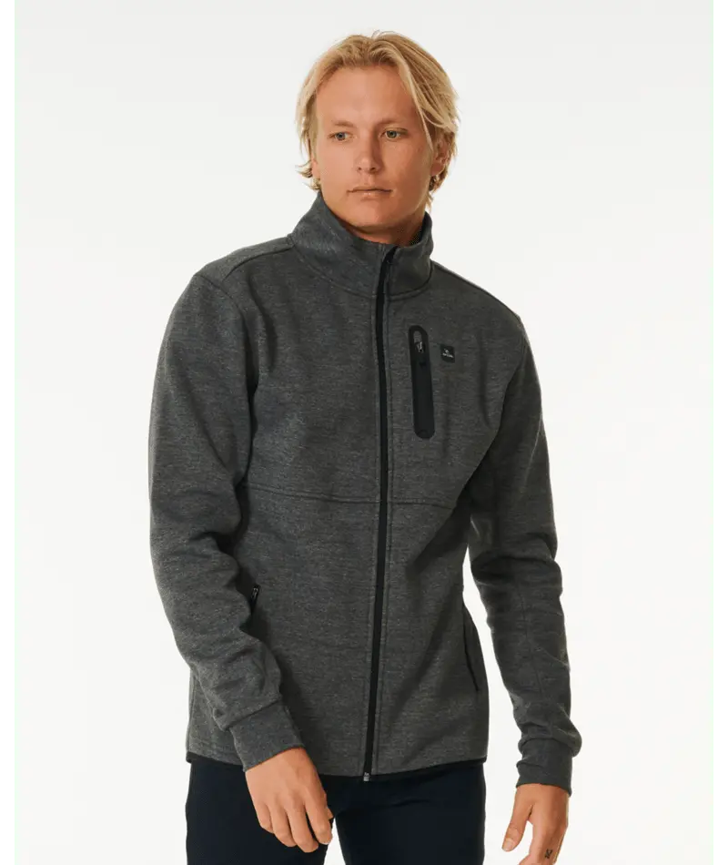 Rip Curl Anti Series Departed Zip-Front Crewneck Jacket In Charcoal Marle 1