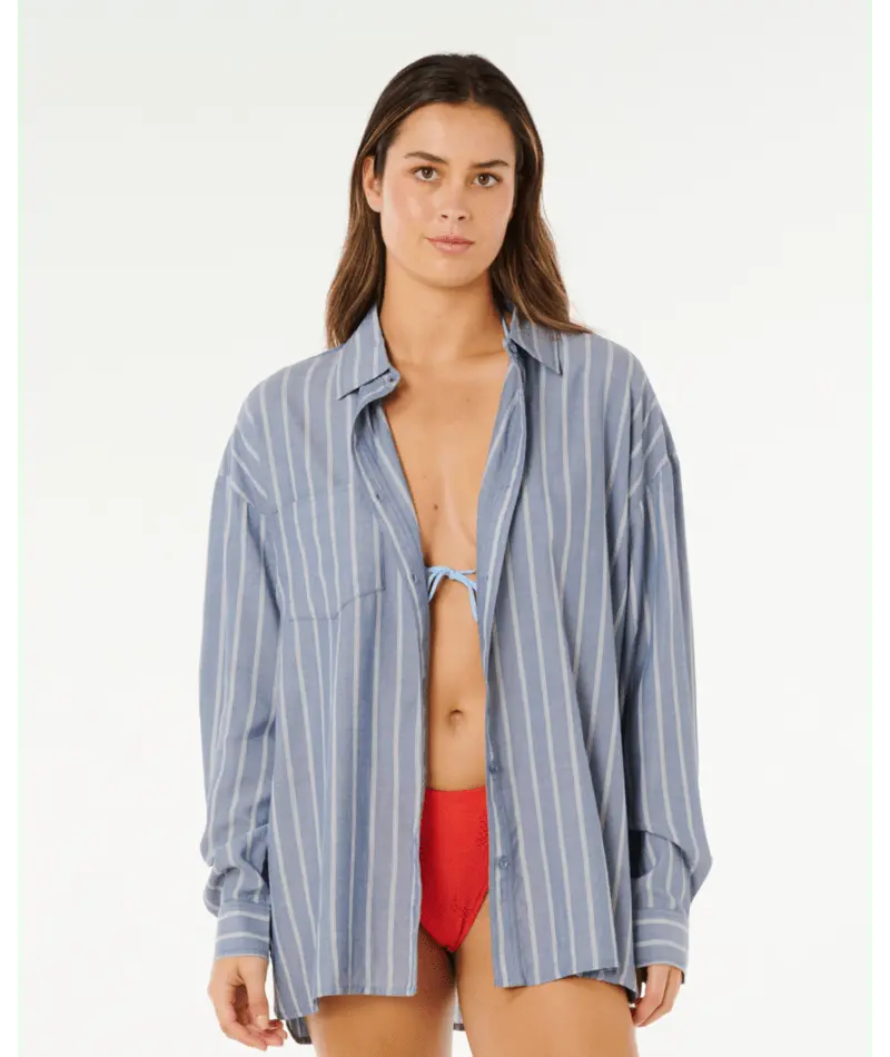 Rip Curl Beach Days Pinstripe Long-Sleeve Shirt – Dusty Blue 1