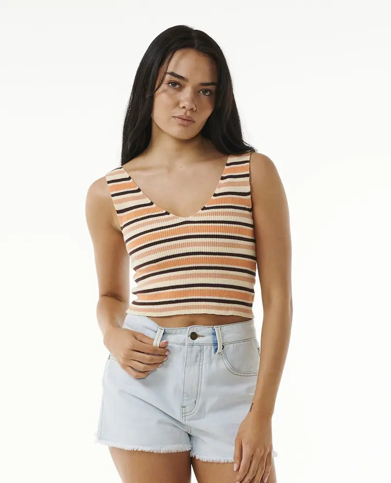 Rip Curl Block Party Knit Tank Top In Peach 1