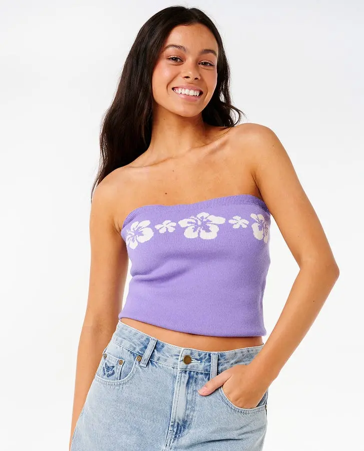 Rip Curl Cala Nights Hibiscus Print Bandeau Tank In Violet 1