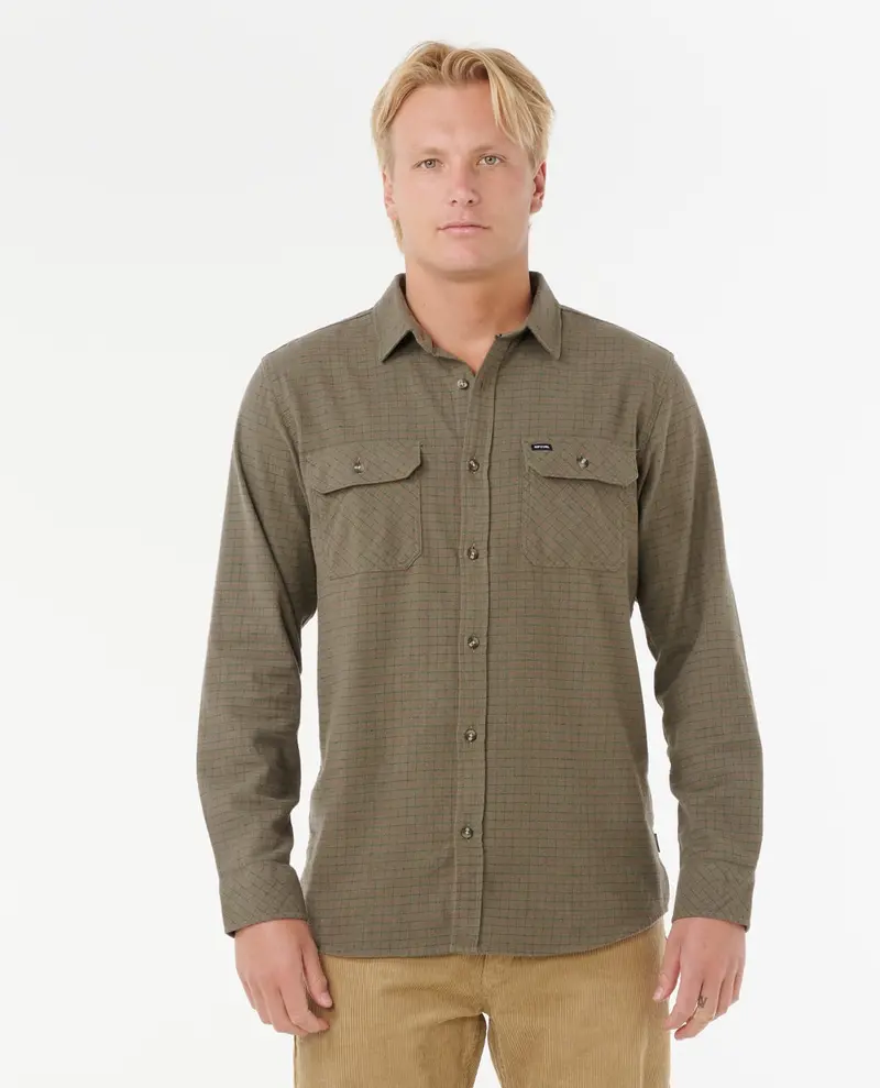Rip Curl Checked-In Long-Sleeve Flannel Shirt – Cactus Green 1