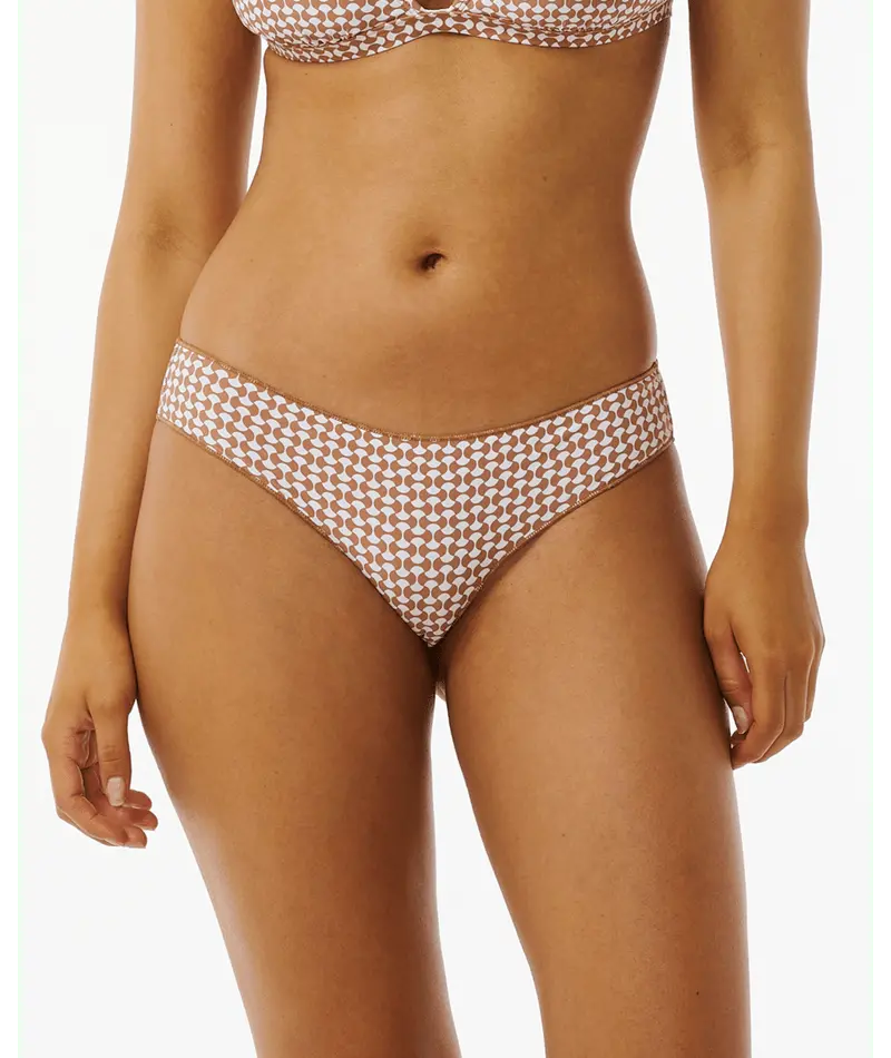 Rip Curl Classic Surf Cheeky Bikini Bottom – White & Brown 1