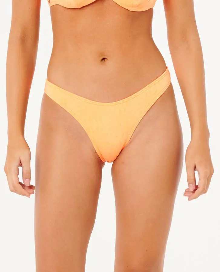 Rip Curl Dusk Textured High-Leg Cheeky Bikini Bottom In Electric Peach 1