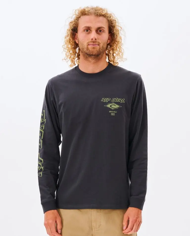 Rip Curl Fade Out Washed Black And Moss Long Sleeve Tee 1