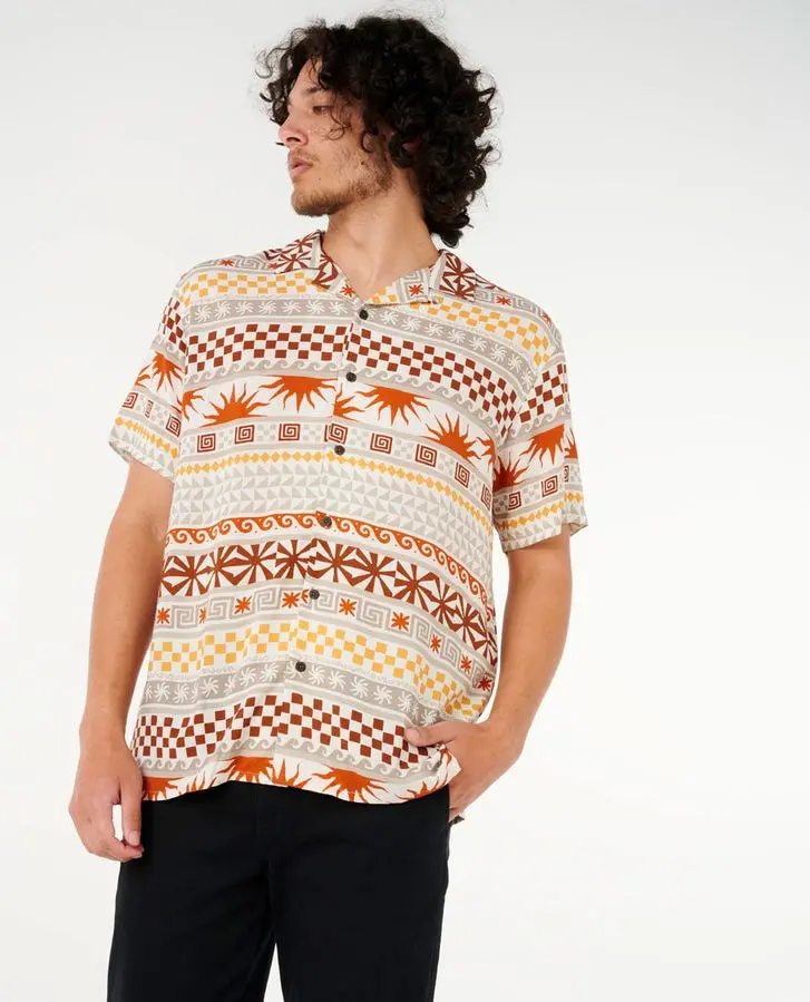 Rip Curl Fun Times Striped Short-Sleeve Shirt In Burnt Orange 1