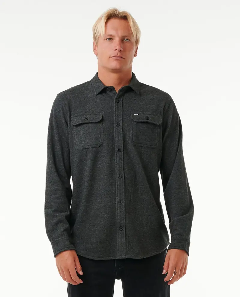 Rip Curl Grid Texture Long-Sleeve Shirt – Black Marle 1