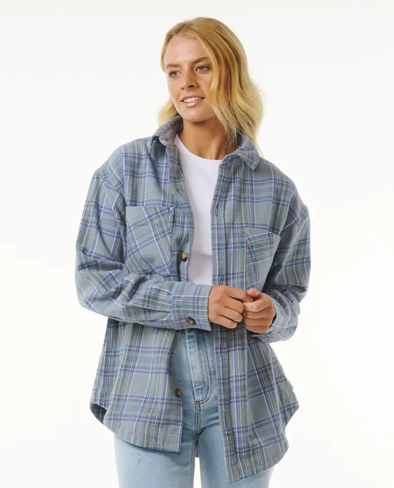 Rip Curl High Tide Soft Flannel Shirt In Mineral Blue 1