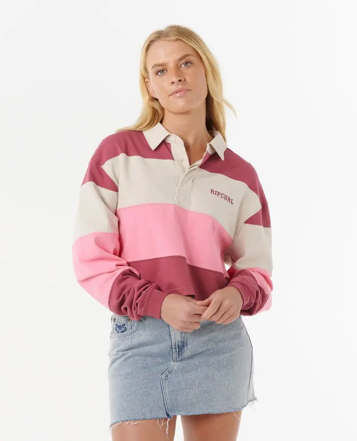 Rip Curl Keepsakes Rugby-Style Long-Sleeve Shirt – Blush Pink 1