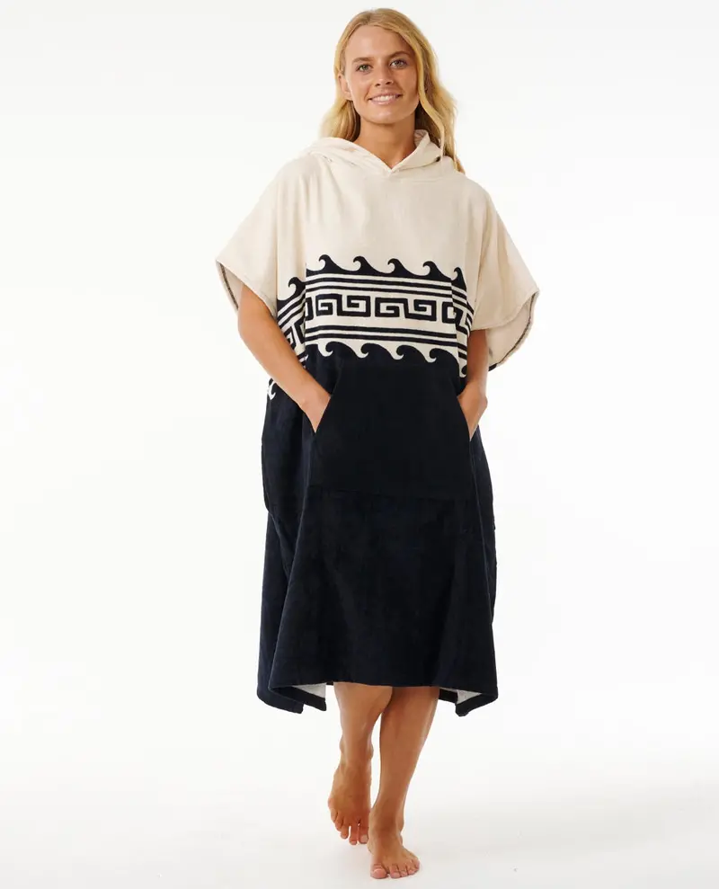 Rip Curl Mixed Hooded Poncho – Black/Oatmeal Blend 1