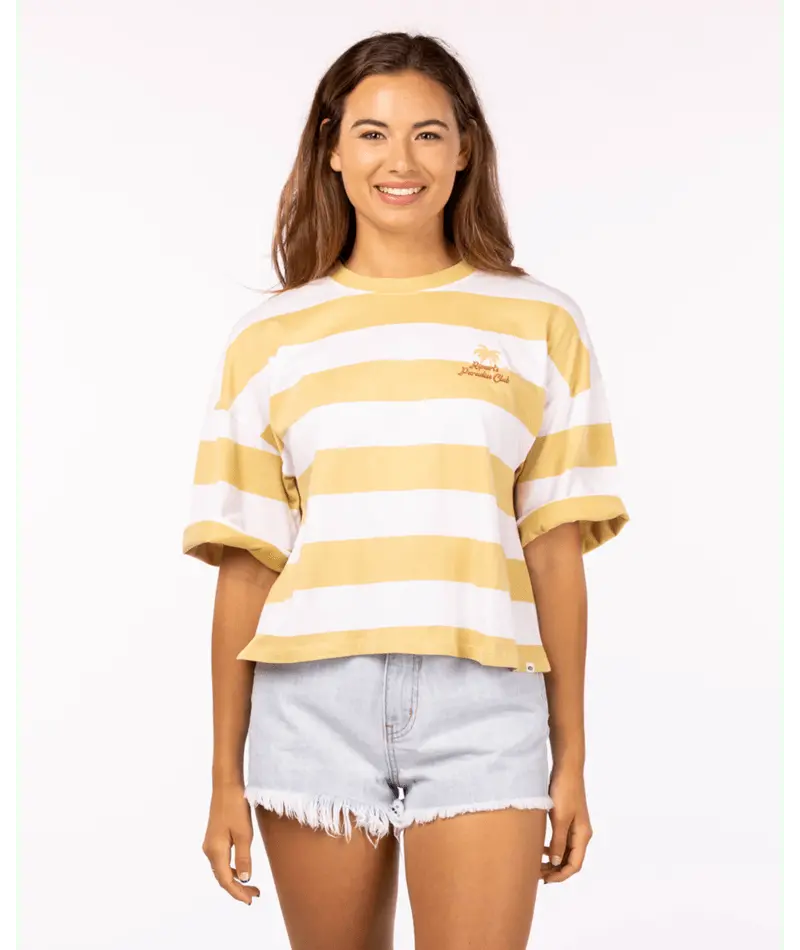 Rip Curl Paradise Club Heritage Crop Tee In Straw Yellow 1
