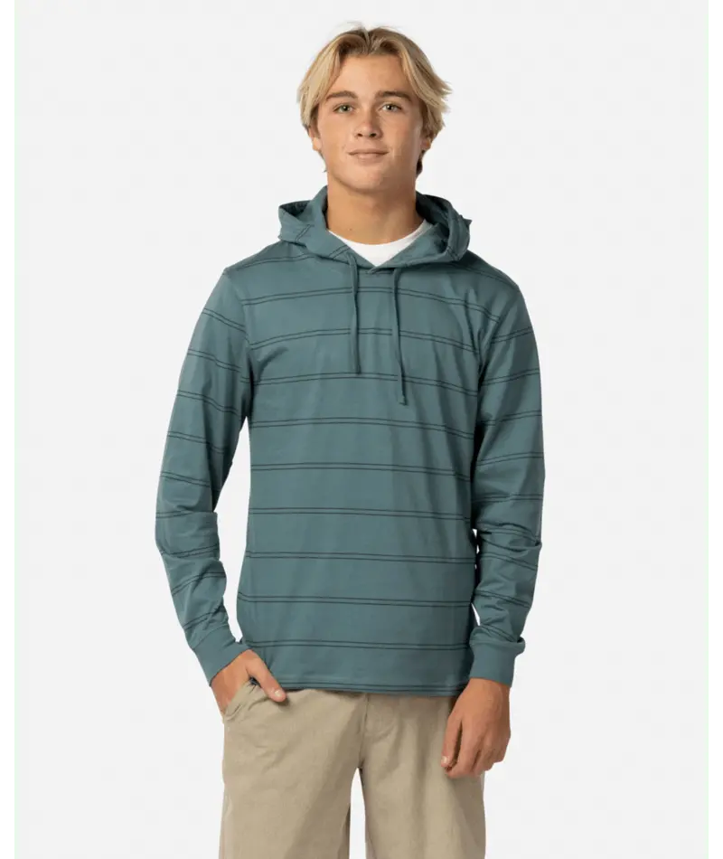 Rip Curl Plain Stripe Long-Sleeve Hooded Tee In Bluestone 1