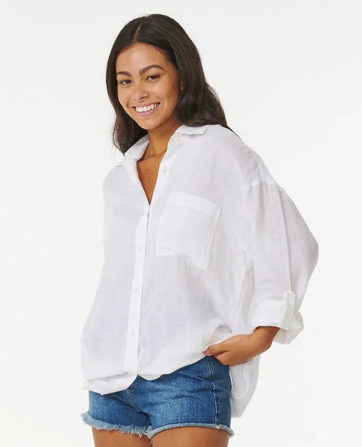 Rip Curl Premium Surf Holiday Long-Sleeve Shirt In White – Uv-Protective Casual Button-Up 1