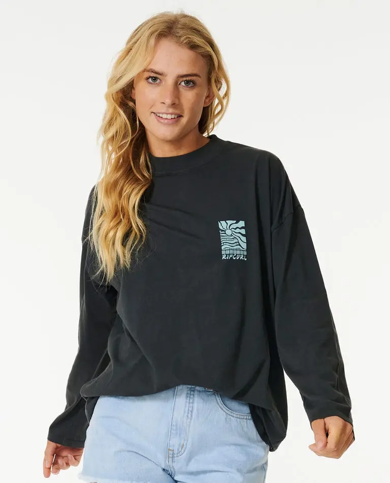 Rip Curl Ripple Oversized Long-Sleeve Tee In Phantom Gray 1