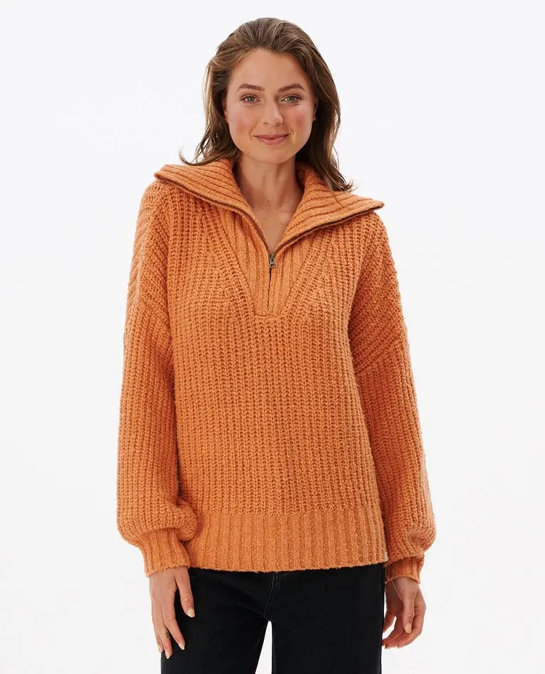 Rip Curl Seeker Quarter-Zip Fleece Sweater In Clay 1