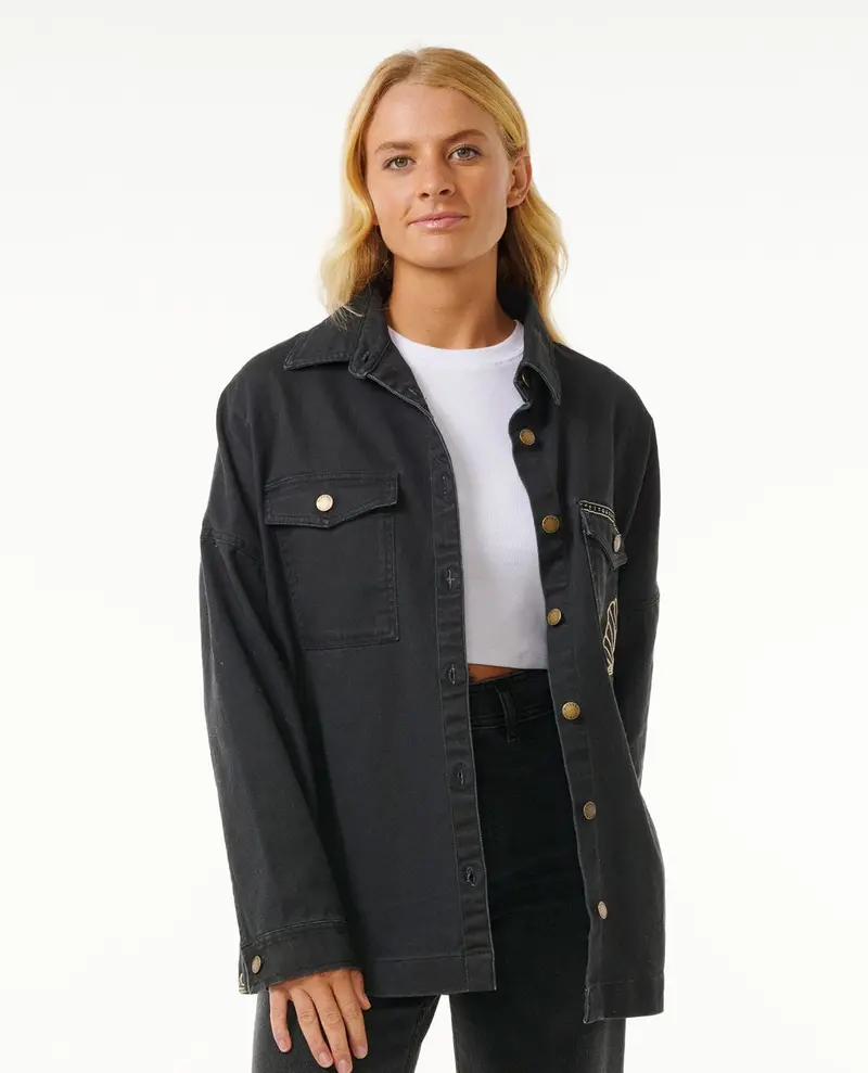 Rip Curl Soleil Embroidered Denim Jacket In Washed Black 1