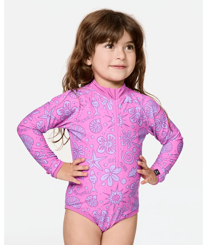 Rip Curl Wild Berry Toddler Sunshine Club Long-Sleeve One-Piece Swimsuit 1