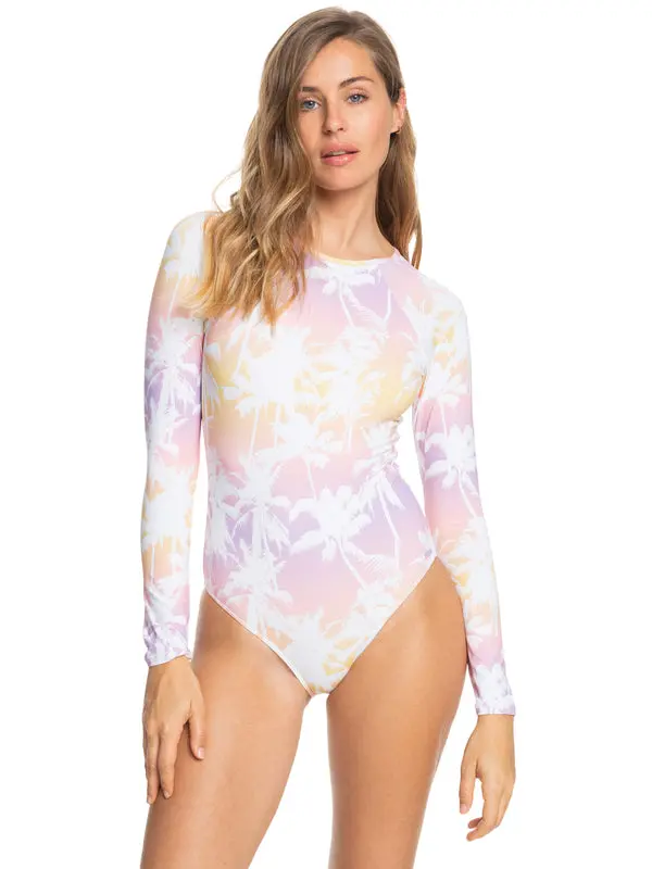 Roxy All-Over Print Peach Bud Long-Sleeve One-Piece 1
