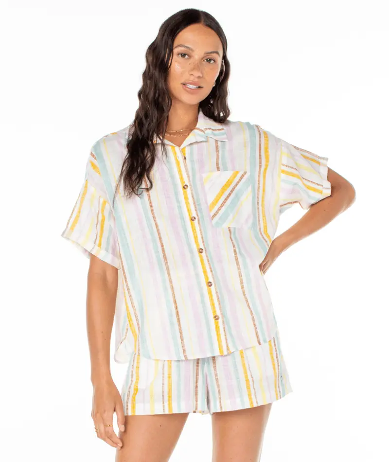 Roxy Beach Nostalgia Egret Print Button-Down Shirt 1
