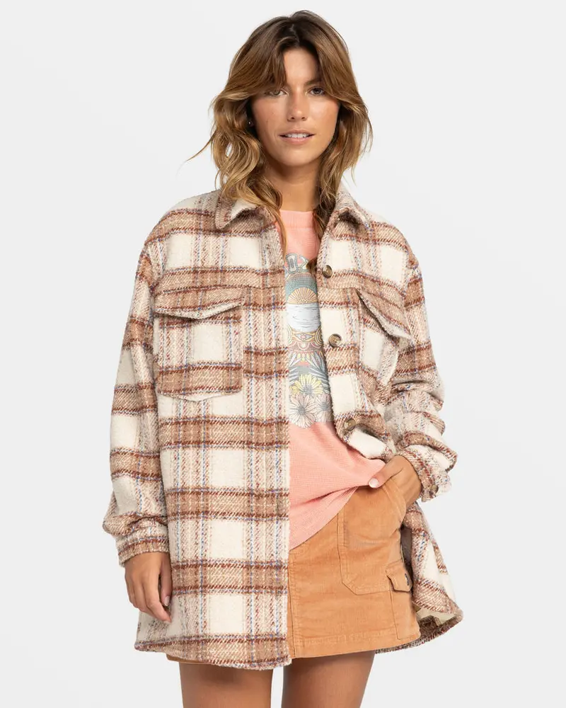 Roxy Check The Swell Iv Long-Sleeve Plaid Shirt In Parchment Paradise 1