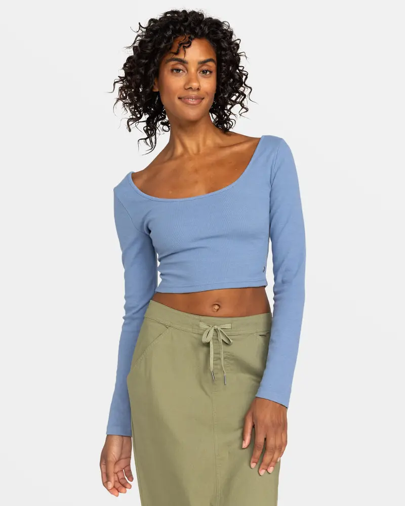 Roxy Good Keepsake Ribbed Long-Sleeve Top In Infinity Blue 1