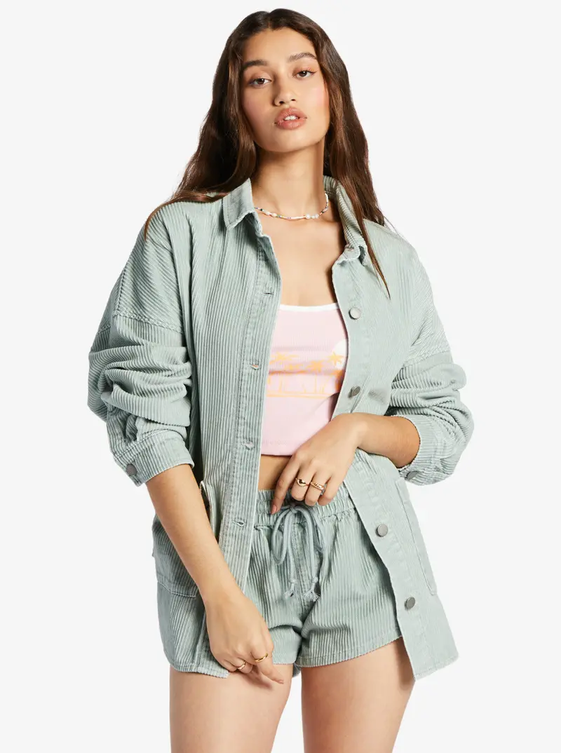 Roxy Kick Back Washed Cord Shirt In Blue Surf 1
