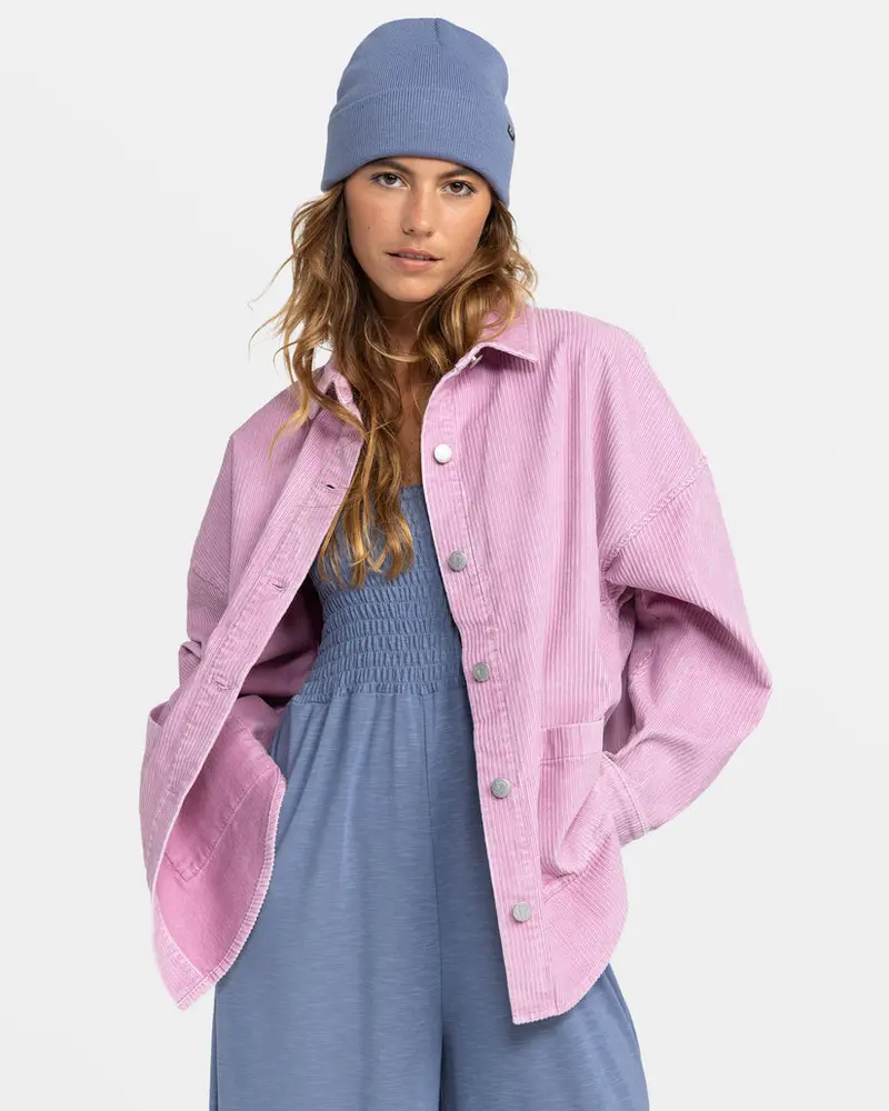 Roxy Kick Back Washed Cord Shirt In Mauve Orchid 1