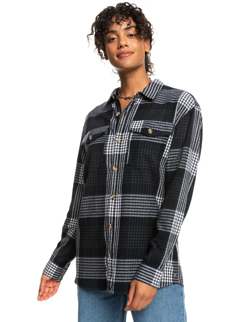 Roxy Let It Go Hallo-Plaid Flannel Shirt In Anthracite 1