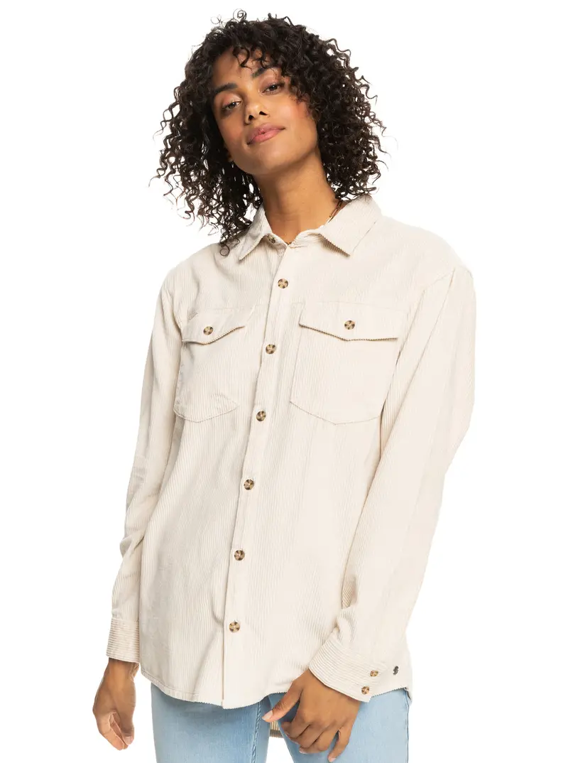 Roxy Let It Go Long-Sleeve Cord Shirt In Tapioca Beige 1