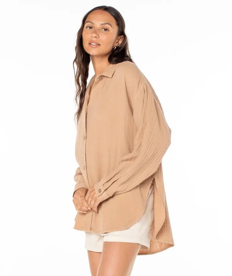 Roxy Morning Time Long-Sleeve Praline Sol Stamp Shirt 1
