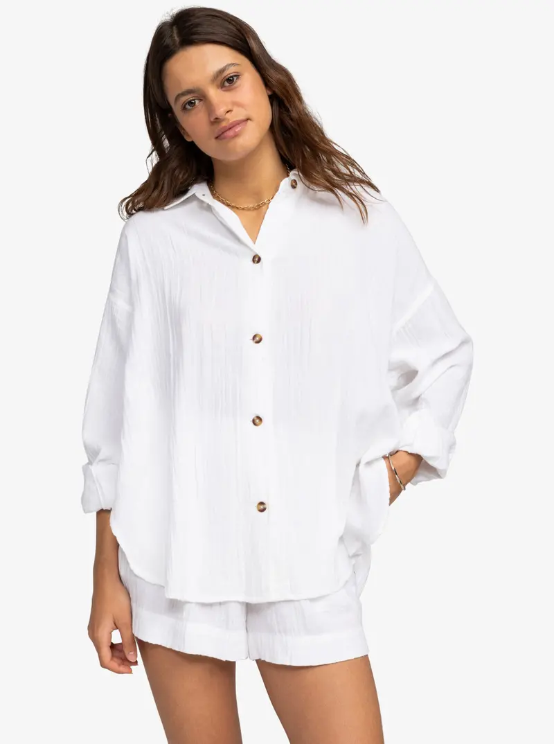 Roxy Morning Time Long-Sleeve Shirt – Snow White 1