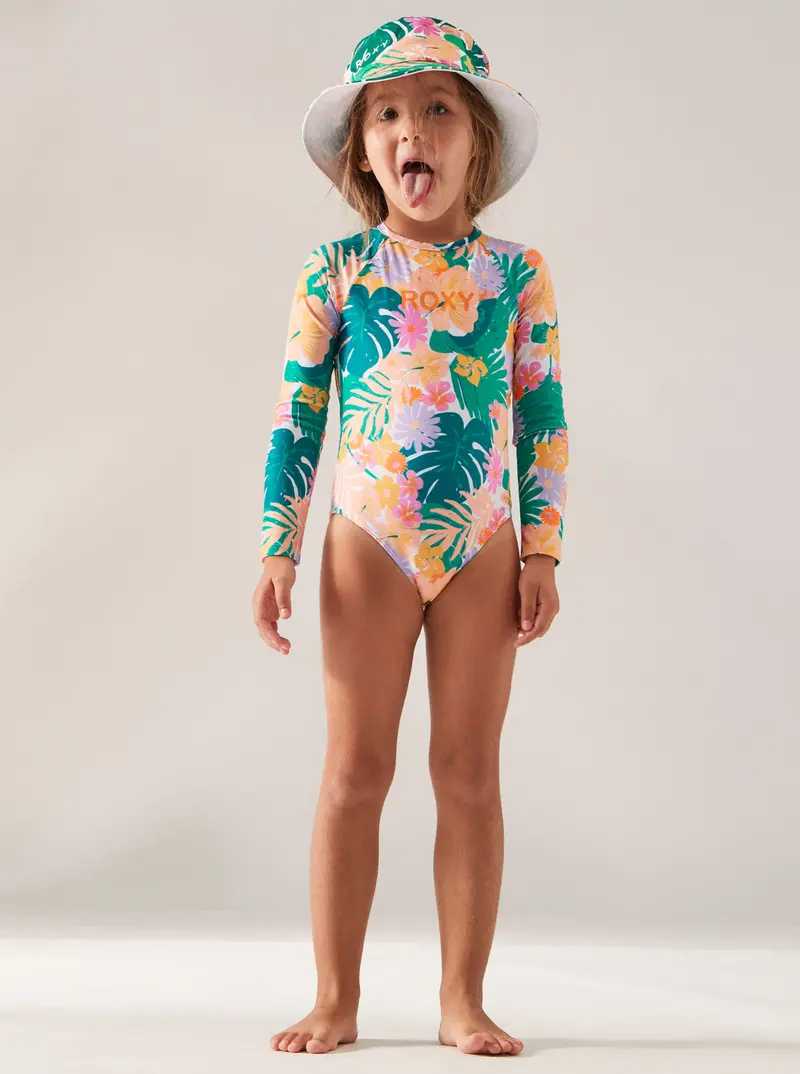 Roxy Paradisiac Island Long-Sleeve One-Piece Swimsuit In Mint Tropical Trails 1