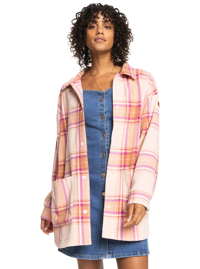 Roxy Ring Tone Long-Sleeve Shirt In Dusty Coral Decke Plaid 1