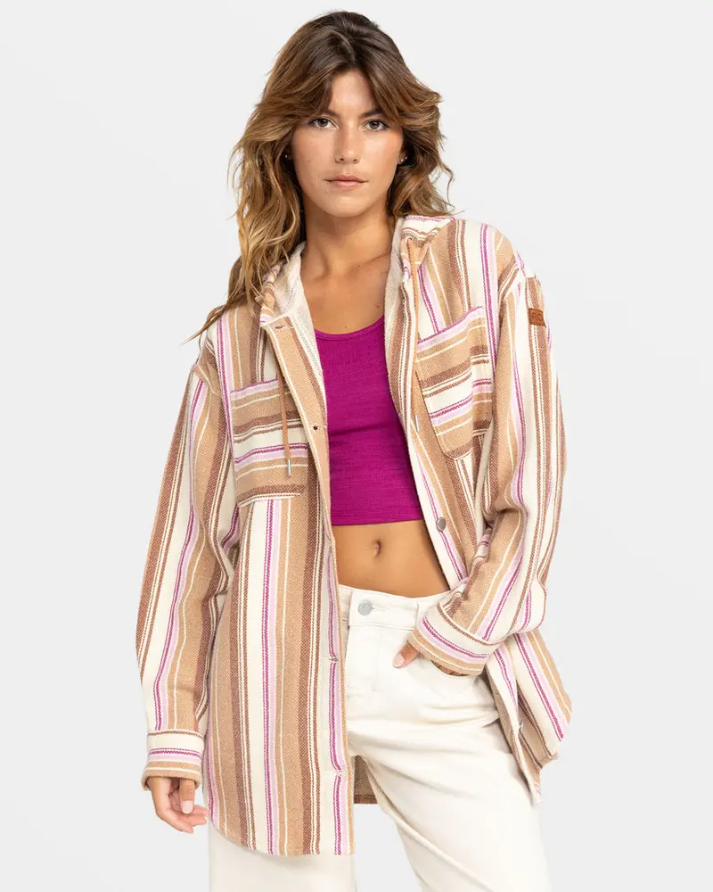 Roxy Sunlight Rider Camel Coastal Stripe Long Sleeve Shirt 1