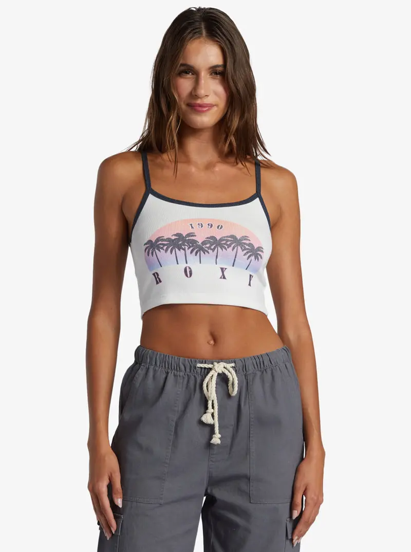 Roxy Sunset Palms Ribbed Tank In Snow White 1