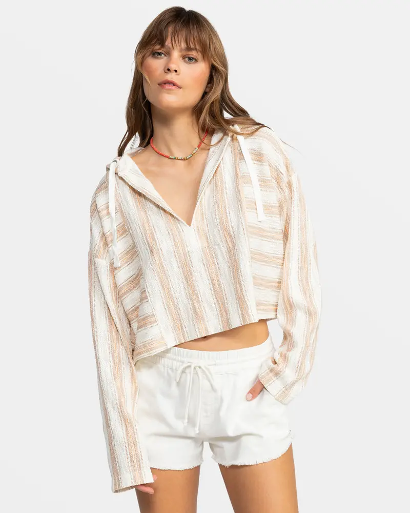 Roxy Todos Santos Long-Sleeve Woven Poncho Shirt In Egret Trailblazer 1
