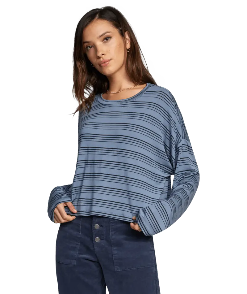 Rvca Countdown Ii Long Sleeve Tee In Blue Slate 1