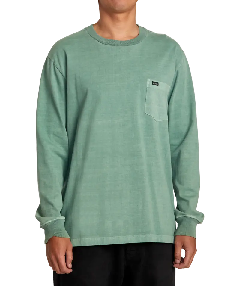 Rvca Ptc Spinach Green Long-Sleeve Crew Tee 1