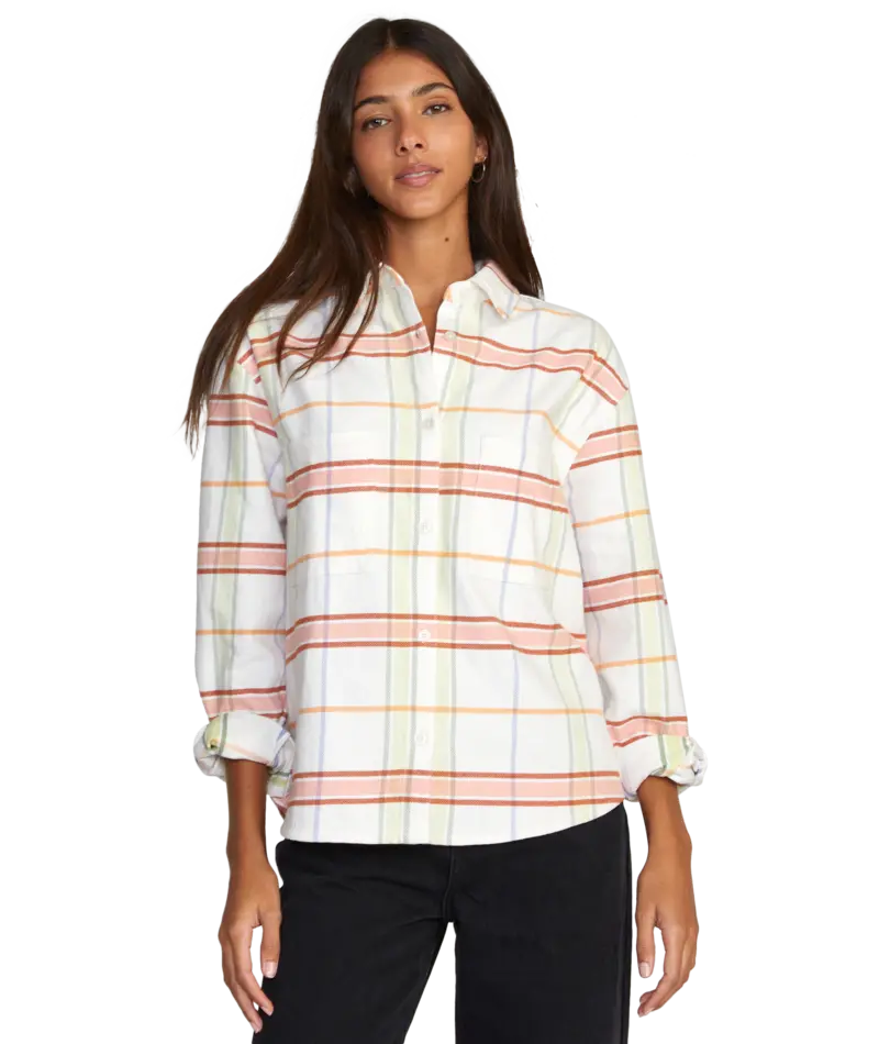 Rvca Rush Long-Sleeve Flannel Shirt In Whisper White 1