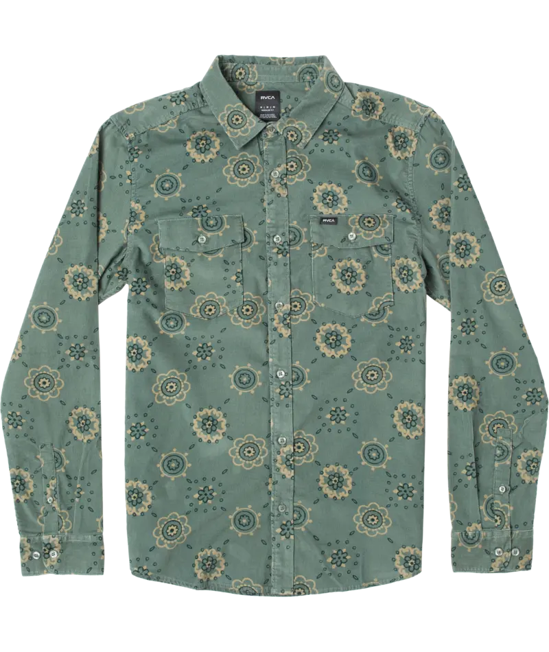 Rvca Warm Sands Balsam Green Corduroy Shirt 1