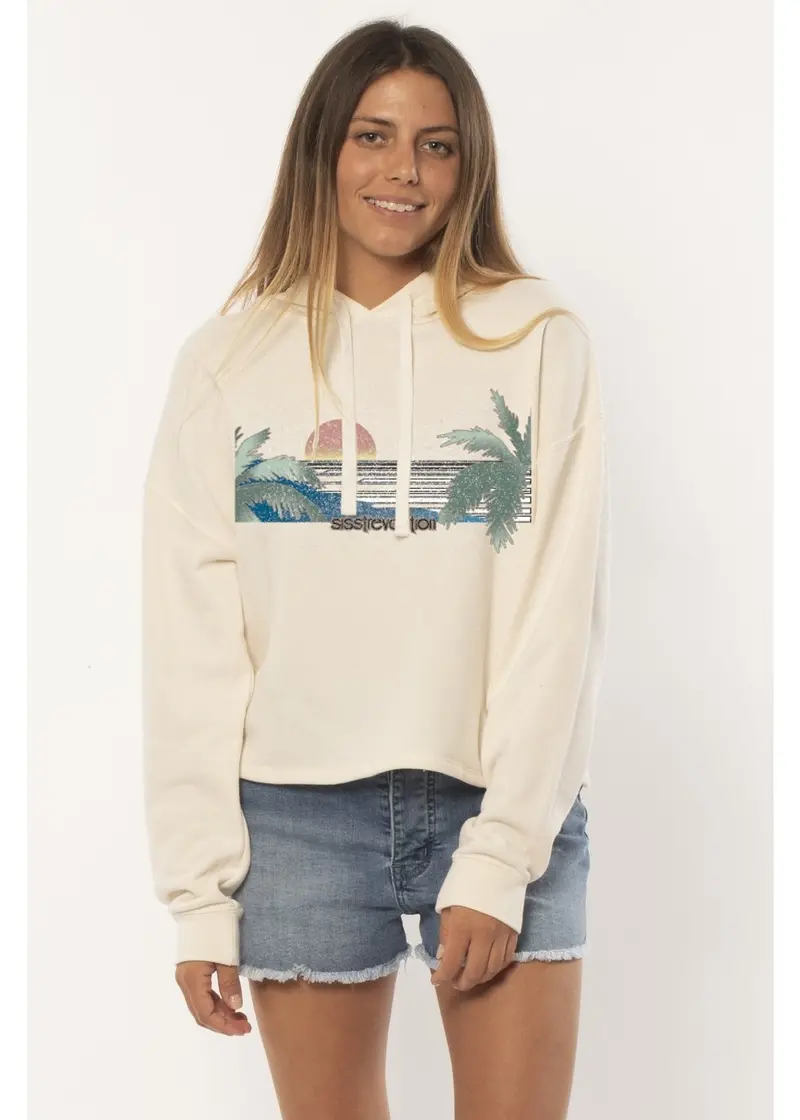 Sisstr Lines Vintage White Cropped Hooded Sweatshirt 1