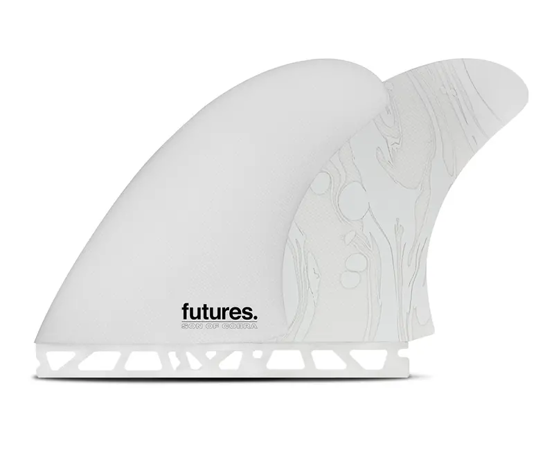 Soc Fiberglass Twin Fin Set Fcs Ii – White Marble Finish 1