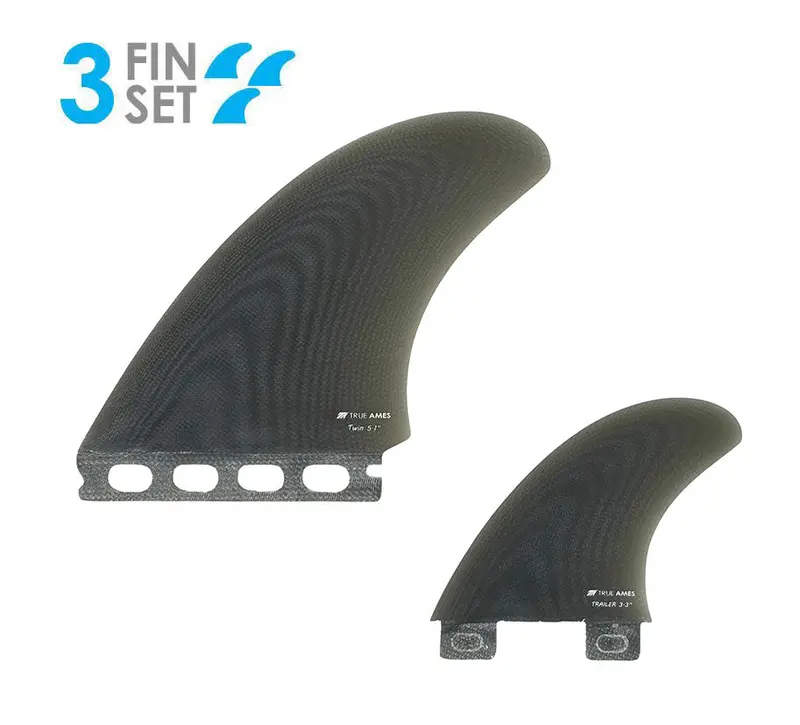 True Ames High Pro Twin + Trailer Fin Set – Futures/Fcs Compatible, Smoke 1