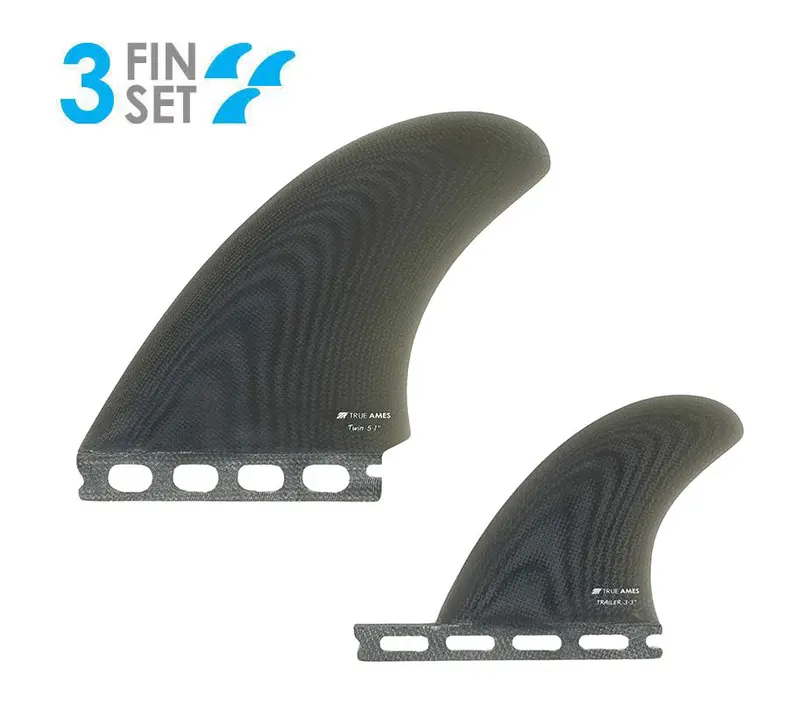 True Ames High Pro Twin + Trailer Futures Fiberglass Fin Set – Smoke Finish 1