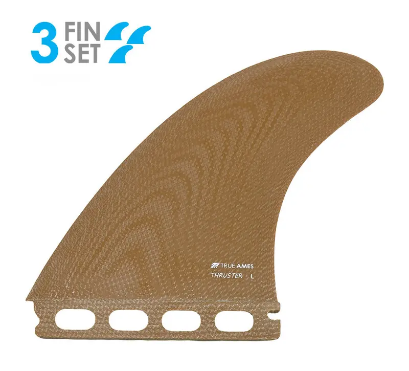 True Ames Thruster Fiberglass Tri Fin Set – Brown, Large 1