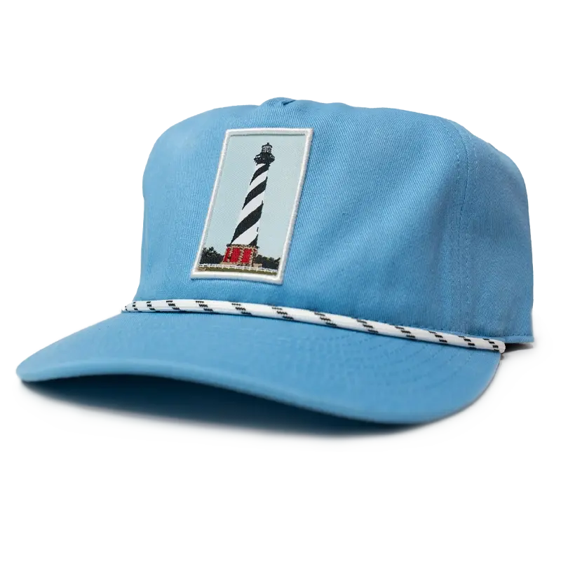 Vintage-Inspired Lighthouse Embroidered Hat – Carolina Blue 1